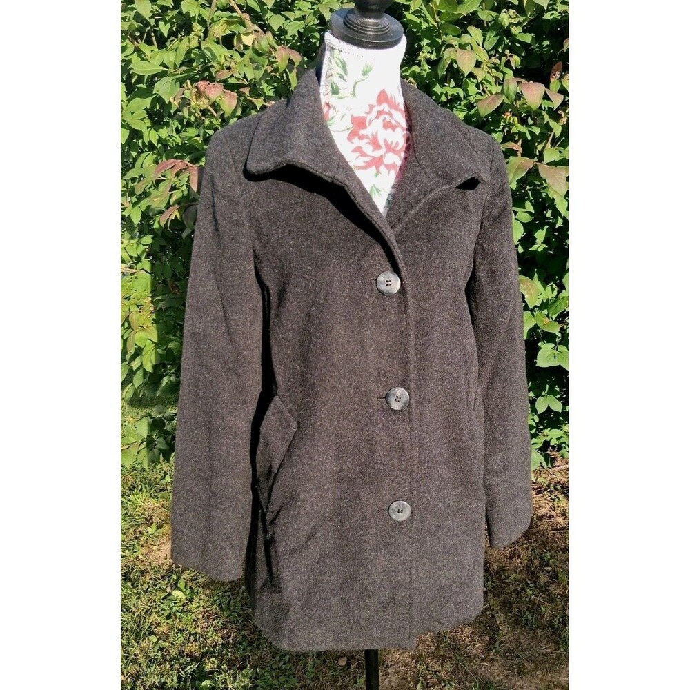 Ellen Tracy Black Wool Blend Button Front Coat Jacket 10P Classic Winter Work